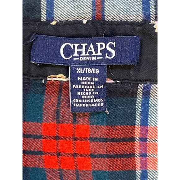Chaps Denim Red Green White Plaid Flannel Shirt XL Cotton Long Sleeve Holiday - Picture 2 of 8